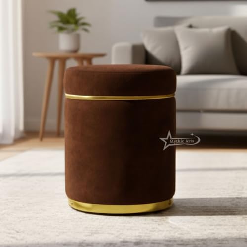 Image of Ottoman Stool for the Living Room Ottoman Pouffes for Sitting, Puffy Stool for Living Room Dressing Table Stool Brown