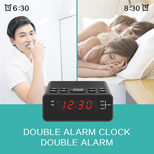 Alarm Clock, FM Digital Alarm Clock Radio for Bedrooms with USD Charger Red Display