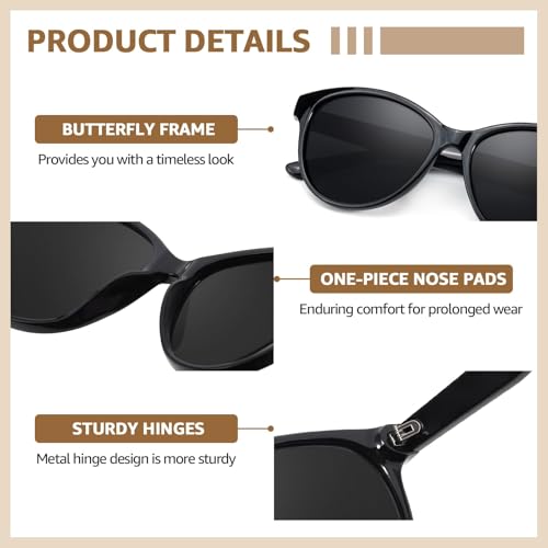 IGnaef® Trendy Polarized Sunglasses for Women, Classic Round Cateye Shades with UV400 Protection IF80914