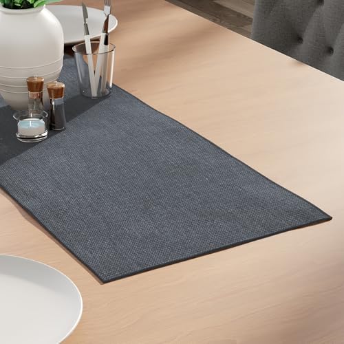 Image of Encasa XO Dining Table Runner for 4 to 6 Seater | 32x91 cm | Grey | Chenille Fabric | Machine Washable