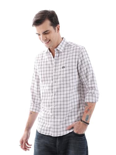 Image of The Indian Garage Co Men's Cotton Slim Fit Checkered Full Sleeves Spread Collar Casual Shirt