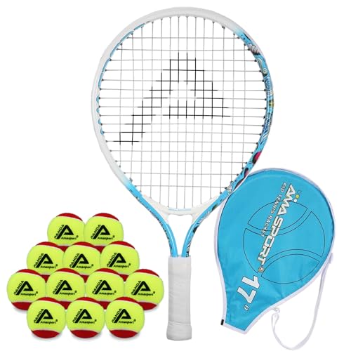 AMA SPORT Raqueta de Tenis Infantil 17" Azul con 12 Pelotas