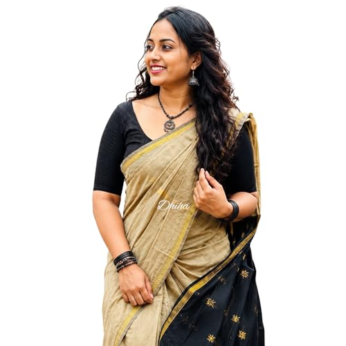 Image of Original Maheswari Cotton Silk Saree for Women | Kanjivaram Pure Silk Cotton Sari with Blouse | Zari Work | Tassels | Handloom Weave