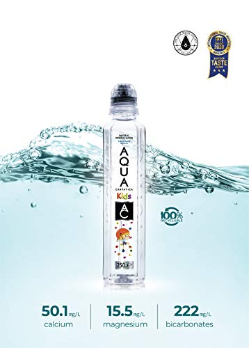 AQUA Carpatica Kids 250ml x 6 - Pure Natural Still Mineral Water for Children with Spill-Proof Sippy Cap, Virtually Nitrate-Free, Low Sodium, Naturally Alkaline, Perfect for Lunchboxes,100% Recyclable
