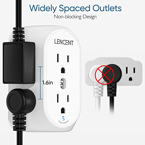 Lencent 2 Prong Power Strip, 3 To 2 Prong Grounding Outlet Adapter, Polarized Plug, Surge Protector, 3-Sided 6 Outlet Widely Spaced Extender, Mountable Wall Tap For Non-Grounded Outlets #TOP2