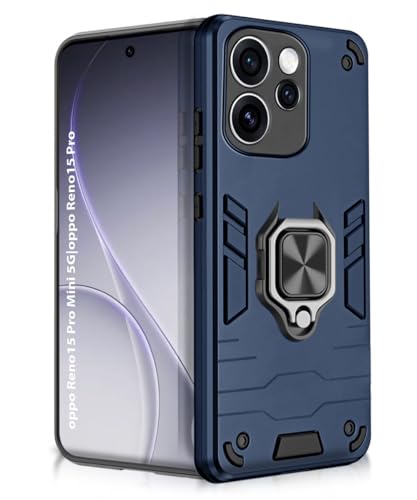 Image of WOW IMAGINE Shock Proof Back Case Mobile Cover for Oppo Reno 15 Pro 5G | Reno 15 Pro Mini 5G | Back Cover Case (Tough Armor | Hybrid PC + TPU | Ring Holder & in-Built Kickstand | Blue)