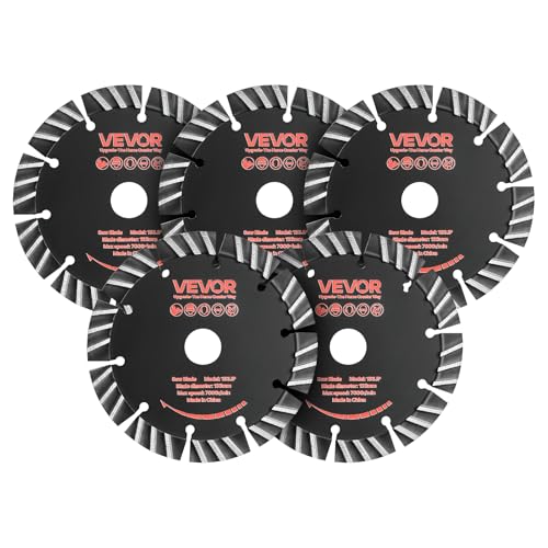 VEVOR Disco de Corte de Diamante 133 mm, Juego de 5 Piezas, Disco para Rozadora de Pared con Segmentos 2 mm, Eje 20 mm, Núcleo de acero 65Mn para Ladrillo Hormigón Tuberías Mampostería y Cableado