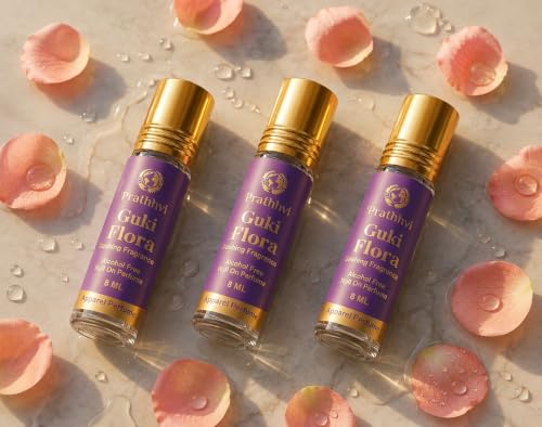 Image of Guki Flora Attar Roll-On Perfume Oil 8 ml x 3 | Alcohol Free | Long Lasting Rich Fragrance | Men & Women | Pocket Size Travel Friendly Roll On | Daily Wear Fragrance - Pack of 3