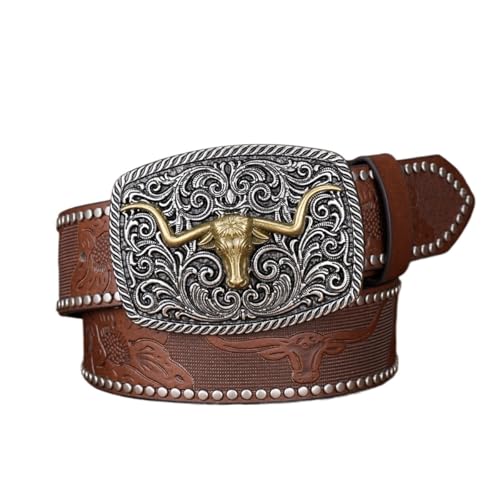 Ceinture western rectangulaire avec boucle taureau et finitions florales haut de gamme