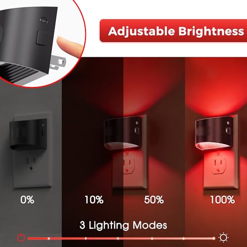 Image of L LOHAS LED Night Light with Motion Sensor & Dusk to Dawn Sensor, Night Lights Plug into Wall with 30-100lm Adjustable Brightness, Dimmable Night Light for Bathroom Hallway, Red, 4 Pack