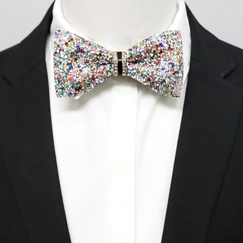 Image of Mens Rhinestone Bow Tie Pre-Tied Bow Ties for Men Adjustable Sparkle Sequin Bowtie Party Wedding