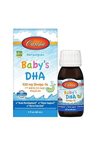 Carlson - Baby's DHA, Liquid DHA Baby Supplement, 1100 mg Omega-3s + 400 IU Vitamin D3, Brain Development, Vision Support & Nerve Function, Omega-3 Liquid for Babies, Baby Fish Oil, 60 mL