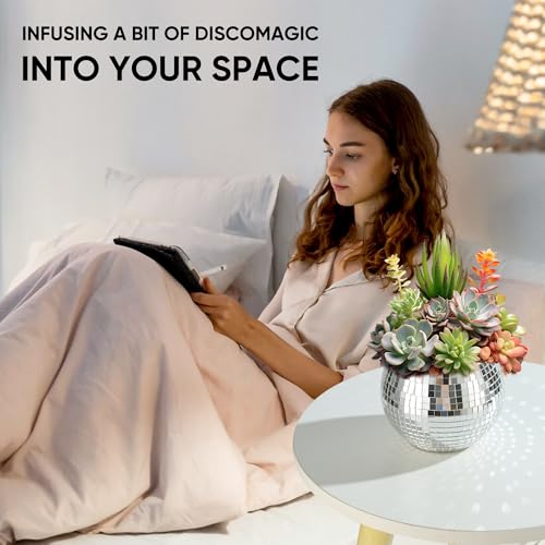 Image of 6 Pcs Disco Ball Vase Disco Ball Planter for Centerpieces Disco Ball Decor Flower Vase with Silver Mirror Glass for Wedding, Birthday, Party (4 inch X 4.7 inch)