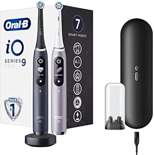 Oral-B iO Series 9 Duo Szczoteczka Elektryczna, Zestaw 2 Sztuk, z Rewolucyjną Technologią Magnetyczną iO i Mikrowibracjami, 7 Trybów, Prezent dla Kobiety/Mężczyzny, Czarna & Kwarc Różowy