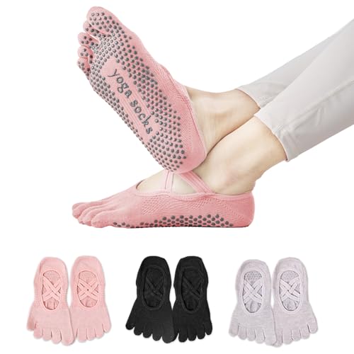 Image of Yoga Socks for Women Non-Slip Grips & Straps, Ideal for Pilates,Five Toes Socks,Soft Breathable Sweat-absorbent Deodorant Anti-friction