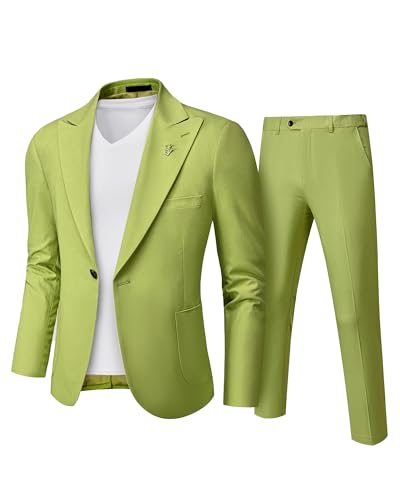 MY'S Mens Linen Suit, 2 Pieces One Button Regular Fit Blazer Set, Lightweight Jacket and Pants for Casual Wedding Business