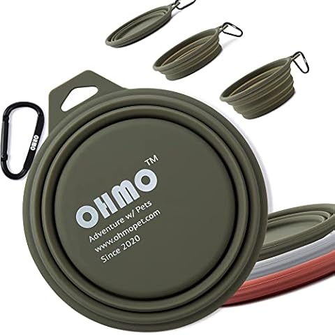 OHMO Faltbarer Hundenapf 900ml für mittelgroße bis große Haustiere, Reisenapf Hunde Tragbarer Trinknapf, Ideal zum Spazierengehen Camping Wandern, Extra Dicker (Tarngrün) Cover