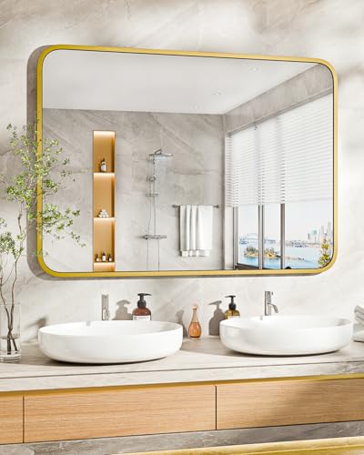 SUNQUEEN 30' x 22' Gold Bathroom Mirror for Wall, Modern Bathroom...