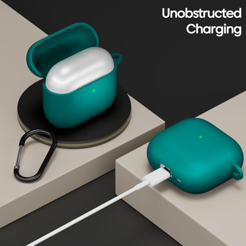 Image of Sounce Airpods 4th Generation Case Cover 2024, Soft Silicone Skin Cover Shock-Absorbing Full Protective Case with Keychain for New Apple Airpods 4 Case [Front LED Visible] (Green)