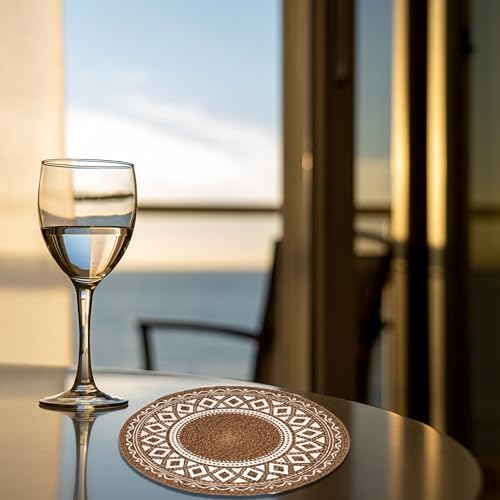 Image of Classyo Cotton Dining Table Placemats, 15 inch (Brown Design, Pack of 2) | Dining Table Mat | Washable Round Table Mats | Coasters for Dining Table for Hot Pots, Plates and Pans | Round Placemats