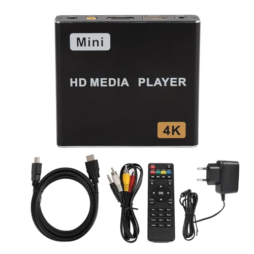 Lecteur Multimédia HDMI, Lecteur Multimédia Numérique HD avec Télécommande, HDMI et AV Analogique, Mini Lecteur Multimédia HD 4K pour MKV, MP4, AVI, MPEG, MOV, TS, 3GP, etc. (EU)