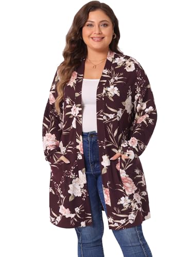 Image of Agnes Orinda Women's Plus Size Lightweight Cardigan Casual Soft Long Sleeve Floral Knit Cardigans with Pockets