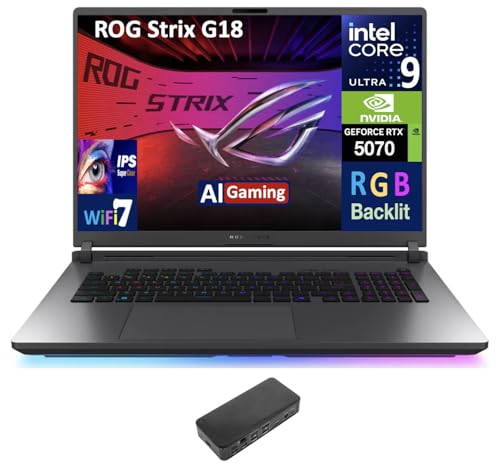 Image of ASUS ROG Strix AI Gaming Laptop 18 inch 240Hz IPS WQXGA Display (Intel Ultra 9-275HX, GeForce RTX 5070 8GB, 32GB DDR5, 2TB SSD, RGB KB, Thunderbolt 4, WiFi 7, Webcam, Win 11 Pro) w /USB-C Dock