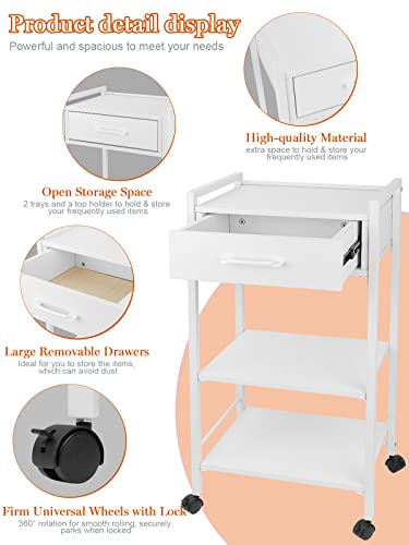 Lorvain Salon Trolley Cart for Beauty SPA, 3Tiers Esthetician Cart with Drawers and Lockable Wheels Heavy Duty Beauty Salon Rolling Trolley Storage for Beauty Spa Facial Medical Salon Utility Cart - Image 3