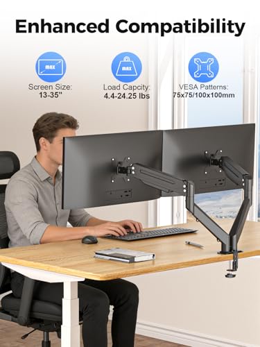 Image of Suptek Dual Monitor Mount Stand-Height Adjustable Gas Spring Monitor Arm Desk Mount for 2 Computer Screens 17 to 35 inches - Each Arm Holds up to 24.25lbs,Black(MD8SP)