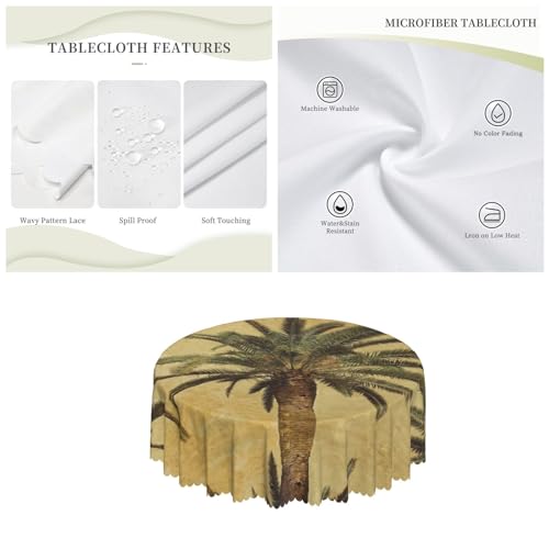 Nappe ronde en polyester 150 cm imperméable à motif palmier tropical
