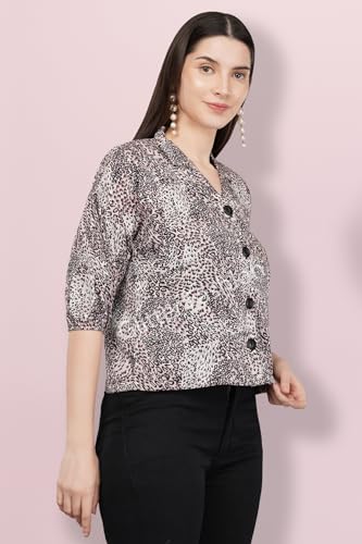 Image of Women Printed Oversized Lapel Collar Casual Crop Shirt