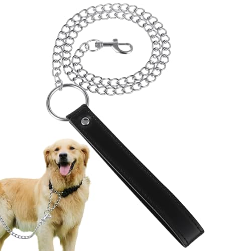 Hpmjz Heavy Duty Metal Dog Leash Chew Proof Pet Leash with Soft Handle Stainless Steel Cuban Link Chain for Large & Medium Size Pets Walking Training and Traveling (4 FTx3 mm (0-80 lbs))