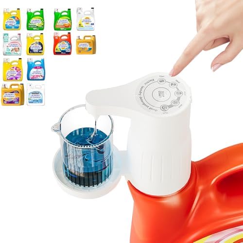 Electric Laundry Detergent Dispenser with Graduated Cup, Smart Laundry Soap Pump for Liquid Detergent Containers, No-Spill Design, Reducing Women's Work for Laundry Room Organization