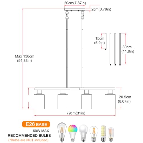 Black Farmhouse Chandelier - 4-Light Island Lighting with Glass Shades - Image 6
