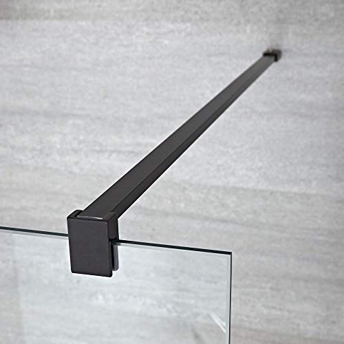 Milano Nero - Floating Glass Walk in Wet Room Shower Enclosure with Screen, Support Arms and Shower Drain - Black - Image 3