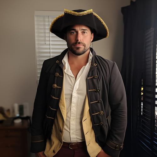Image of HOMELEX Pirate Tricorn Hat for Adults Halloween Costume | Adult pirate tricorn hat in black, brown, or gold for Halloween, colonial costumes, parties, stage, and photos.