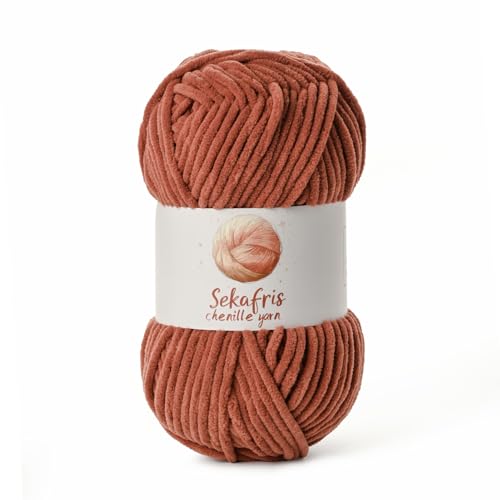 Image of Chenille Yarn for Crocheting, Size 5 Bulky,Rust