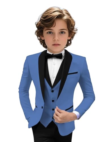 Image of Tuxedo Suits for Boys 3 Pieces Slim Fit Boys Formal Suit Dresswear Ring Bearer Outfit Blazer Vest Pants for Wedding Grooms