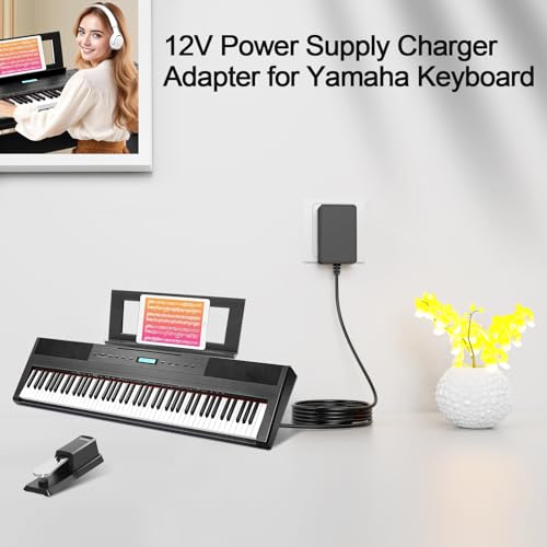 für Yamaha Keyboard Netzteil, 12V 2A Netzteil Kompatibel mit PSR DGX YPG YPT DD EZ P Digitalpiano, PA130 PA150 YPG-235 YPT-230 YPT-400 12V DC DC-Netzkabel