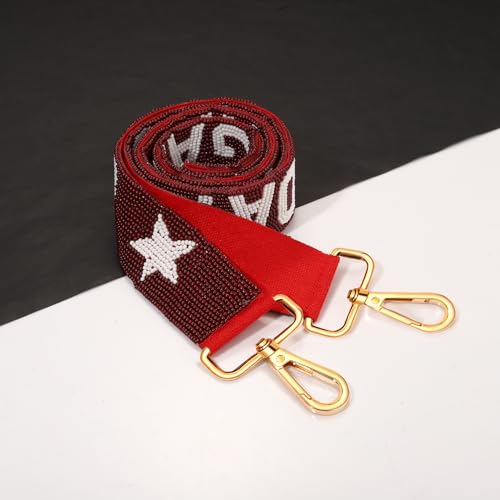 Image of NVENF Beaded Purse Strap Replacement Burgundy White Game Day Football Purse Strap Crossbody Bag Straps Game Day Outfits Football Accessories (Burgundy White)