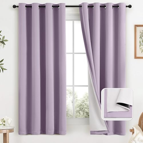 Image of COSVIYA Grommet Lilac 100% Blackout Curtains 63 inch Length for Bedroom | 2 Thick Layers Full Room Darkening Thermal Insulated Curtain,Window Drapes for Living Room, 52x63 Inch, 2 Panels