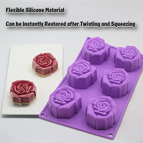 WishesMar Flower Rose Shape Silicone Mould 6 Cavity Fluted Cake Mold Nonstick Baking Bakeware Reusable Silicone Mold for Pastry Dessert - Image 3