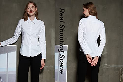 Women's Slim-Fit Button Down Shirts Stretchy Cotton Long Sleeve Work Blouse4