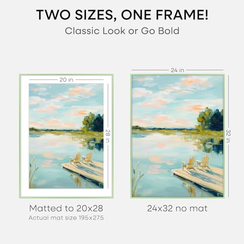 Image of Homeforia 24x32 Sage Green Picture Frame, High End Metal 24x32 Poster Frames with Mat 20x28 inch Photo, 24 x 32 Thin Frame Matted to 20 x 28 Art, 32x24 Large Frames, Tempered Glass, Wall Kit, Set of 1