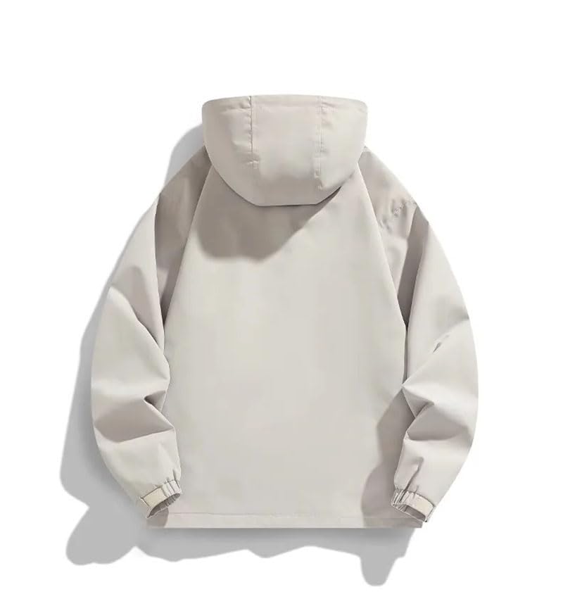 Dninmim Men's Solid Jacket Vintage Hooded Windbreaker Outdoor Loose Zip Up Coat2