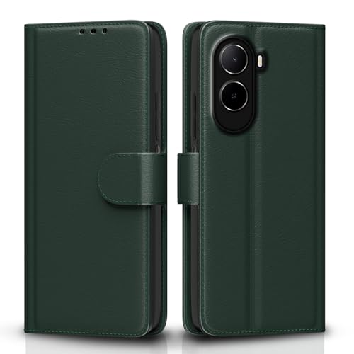 Image of Pikkme Flip Cover for Mi Redmi A7 Pro /Poco C85x 5G / C81 Leather Finish | Inside TPU with Card Pockets | Wallet Stand and Shock Proof | Complete Protection Flip Case (Green)