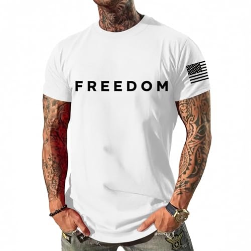 Freedom Shirts for Men American Flag Sleeve Patriotic T Shirt Casual Crew Neck Short Sleeve Freedom Shirt White X-Large