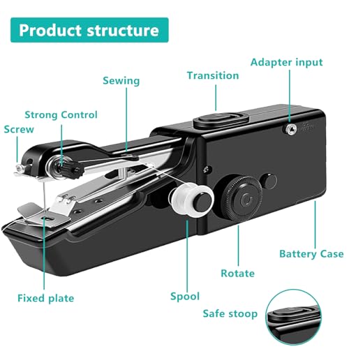 Image of Handheld Sewing Machine, Mini Electric Portable for Travel & DIY | Compact electric handheld for quick clothing & curtain repairs. Ideal starter kit for beginners, home & travel DIY crafts