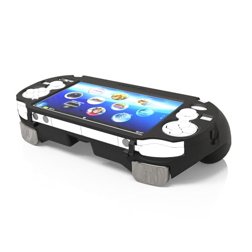 Image of Hand Grip Handle for psv1000 ps vita, Protective Case, L2r2 is Used to Click on The Back of The PSV.Gift of Raised Button Stickers, Tempered Film, Joystick Cap. (Skin Like Coating Black)