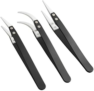 3PCS Ceramic Straight Tip Electronic Soldering Tweezers Set Anti-Static Reverse Acid Resistant Precision Chuck Ceramic Tweezers